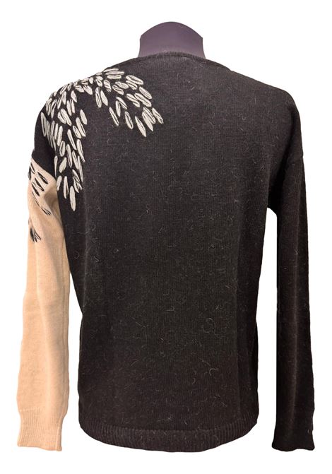 Maglia bicolore con ricamo fiore CECILIA BENETTI | Maglie | 92 190NERO